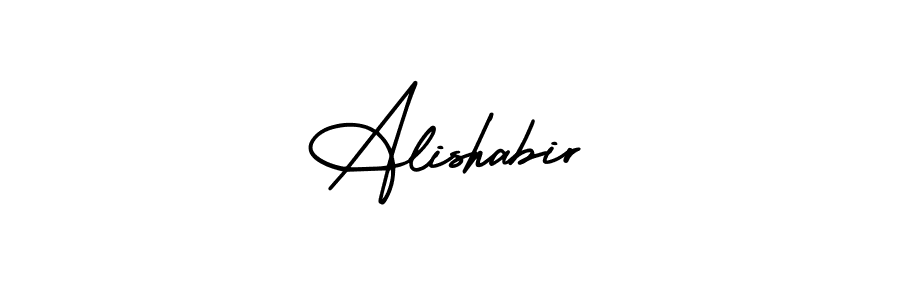 You should practise on your own different ways (AmerikaSignatureDemo-Regular) to write your name (Alishabir) in signature. don't let someone else do it for you. Alishabir signature style 3 images and pictures png