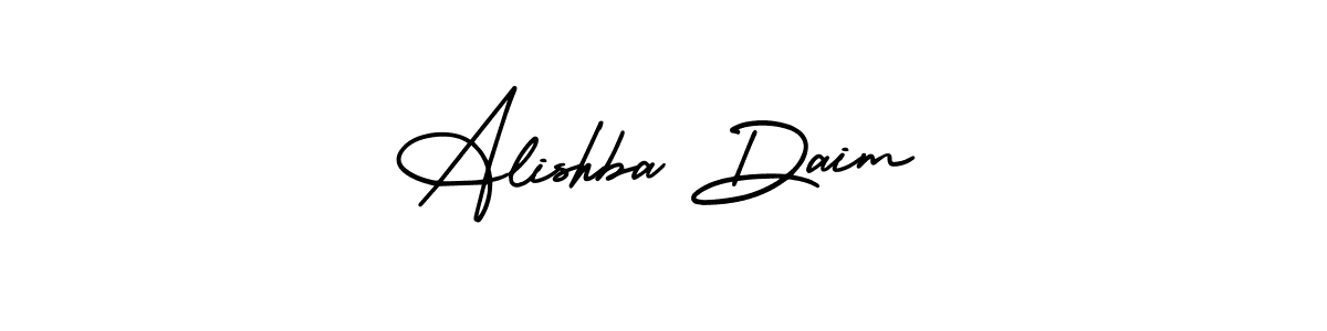 You should practise on your own different ways (AmerikaSignatureDemo-Regular) to write your name (Alishba Daim) in signature. don't let someone else do it for you. Alishba Daim signature style 3 images and pictures png