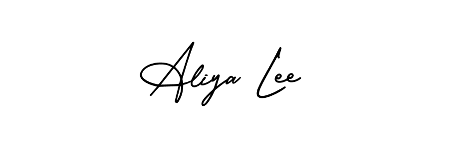 You should practise on your own different ways (AmerikaSignatureDemo-Regular) to write your name (Aliya Lee) in signature. don't let someone else do it for you. Aliya Lee signature style 3 images and pictures png