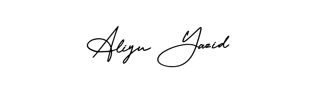 The best way (AmerikaSignatureDemo-Regular) to make a short signature is to pick only two or three words in your name. The name Aliyu Yazid include a total of six letters. For converting this name. Aliyu Yazid signature style 3 images and pictures png