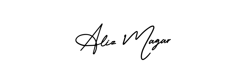 Create a beautiful signature design for name Aliz Magar. With this signature (AmerikaSignatureDemo-Regular) fonts, you can make a handwritten signature for free. Aliz Magar signature style 3 images and pictures png