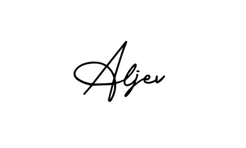 Use a signature maker to create a handwritten signature online. With this signature software, you can design (AmerikaSignatureDemo-Regular) your own signature for name Aljev. Aljev signature style 3 images and pictures png