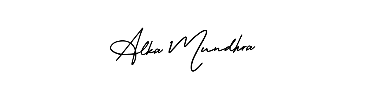 The best way (AmerikaSignatureDemo-Regular) to make a short signature is to pick only two or three words in your name. The name Alka Mundhra include a total of six letters. For converting this name. Alka Mundhra signature style 3 images and pictures png