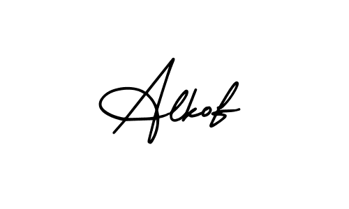 You should practise on your own different ways (AmerikaSignatureDemo-Regular) to write your name (Alkof) in signature. don't let someone else do it for you. Alkof signature style 3 images and pictures png