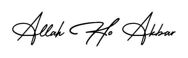 Practice writing Allah Ho Akbar with the flow of AmerikaSignatureDemo-Regular lettering. A fantastic source of inspiration for developing your personal signature style. Allah Ho Akbar signature style 3 images and pictures png