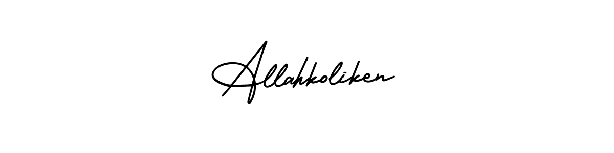 How to make Allahkoliken name signature. Use AmerikaSignatureDemo-Regular style for creating short signs online. This is the latest handwritten sign. Allahkoliken signature style 3 images and pictures png