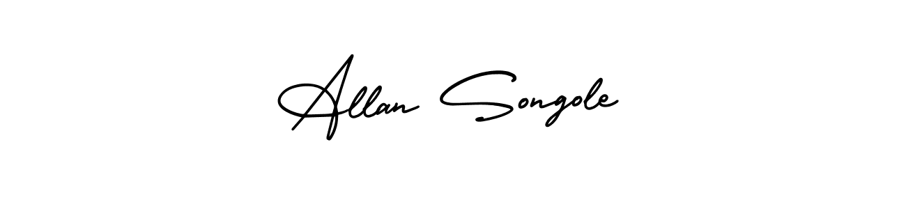 You should practise on your own different ways (AmerikaSignatureDemo-Regular) to write your name (Allan Songole) in signature. don't let someone else do it for you. Allan Songole signature style 3 images and pictures png