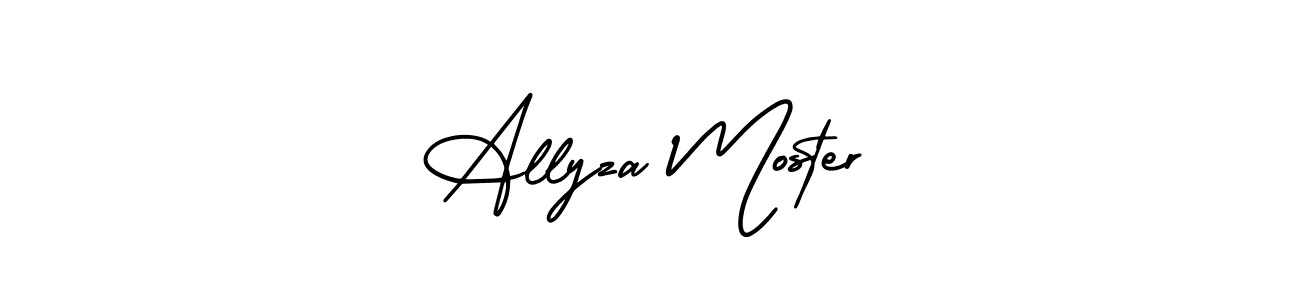 The best way (AmerikaSignatureDemo-Regular) to make a short signature is to pick only two or three words in your name. The name Allyza Moster include a total of six letters. For converting this name. Allyza Moster signature style 3 images and pictures png