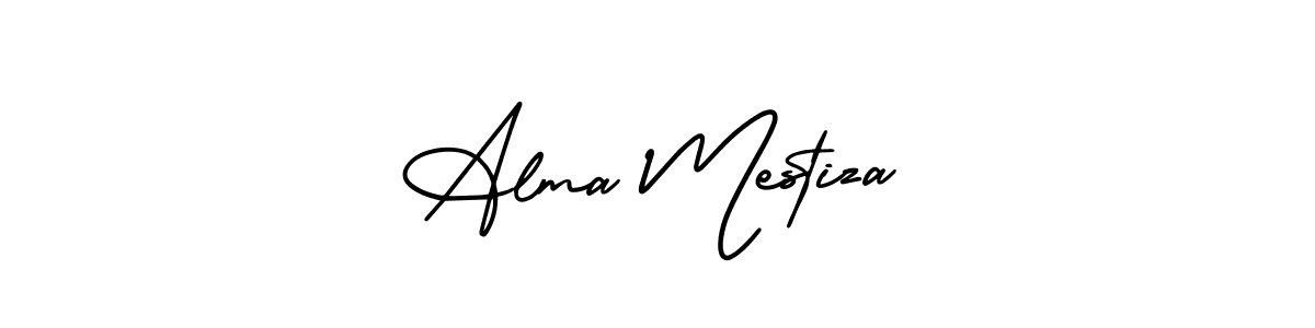 How to make Alma Mestiza name signature. Use AmerikaSignatureDemo-Regular style for creating short signs online. This is the latest handwritten sign. Alma Mestiza signature style 3 images and pictures png