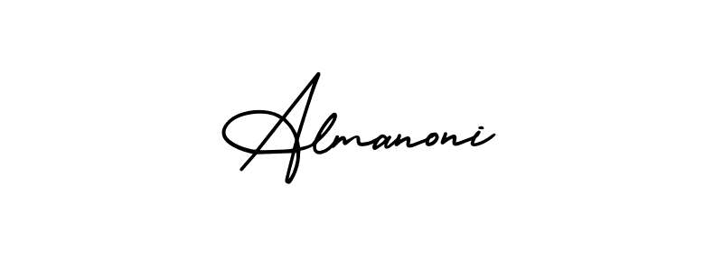 How to make Almanoni name signature. Use AmerikaSignatureDemo-Regular style for creating short signs online. This is the latest handwritten sign. Almanoni signature style 3 images and pictures png