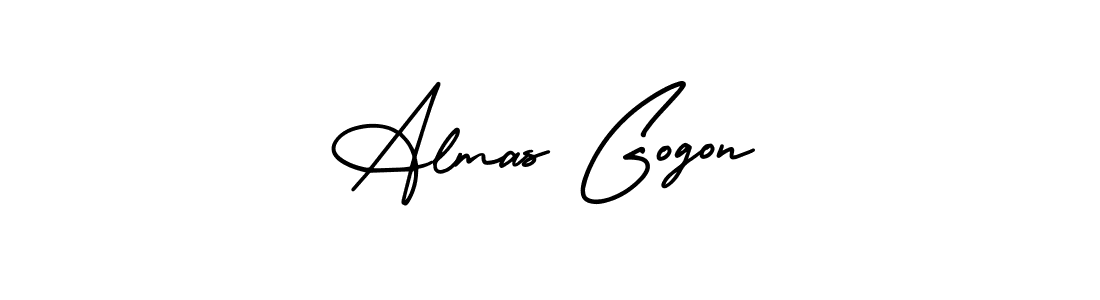 The best way (AmerikaSignatureDemo-Regular) to make a short signature is to pick only two or three words in your name. The name Almas Gogon include a total of six letters. For converting this name. Almas Gogon signature style 3 images and pictures png