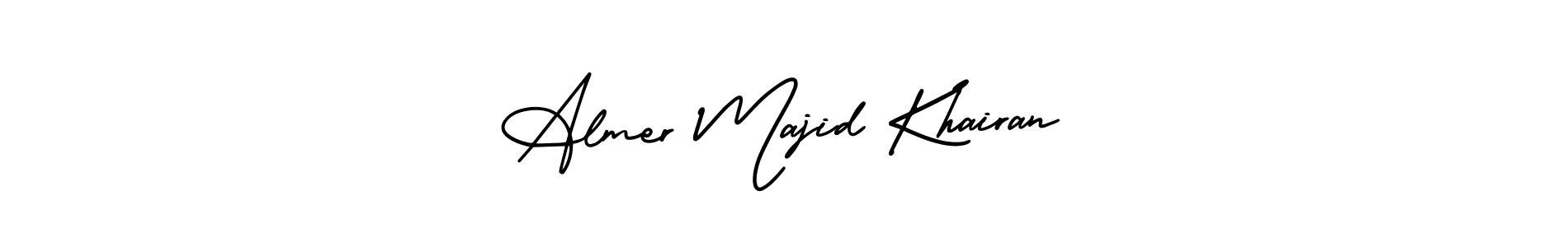 You should practise on your own different ways (AmerikaSignatureDemo-Regular) to write your name (Almer Majid Khairan) in signature. don't let someone else do it for you. Almer Majid Khairan signature style 3 images and pictures png