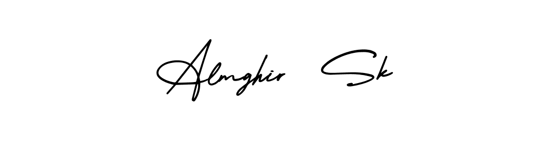 You should practise on your own different ways (AmerikaSignatureDemo-Regular) to write your name (Almghir  Sk) in signature. don't let someone else do it for you. Almghir  Sk signature style 3 images and pictures png