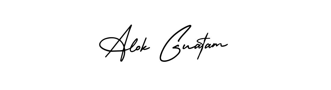 The best way (AmerikaSignatureDemo-Regular) to make a short signature is to pick only two or three words in your name. The name Alok Guatam include a total of six letters. For converting this name. Alok Guatam signature style 3 images and pictures png