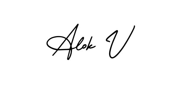 You should practise on your own different ways (AmerikaSignatureDemo-Regular) to write your name (Alok V) in signature. don't let someone else do it for you. Alok V signature style 3 images and pictures png