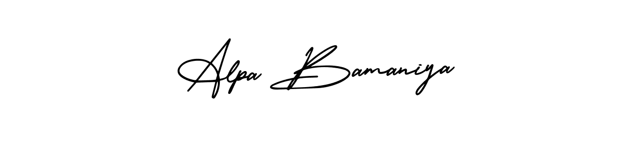 This is the best signature style for the Alpa Bamaniya name. Also you like these signature font (AmerikaSignatureDemo-Regular). Mix name signature. Alpa Bamaniya signature style 3 images and pictures png