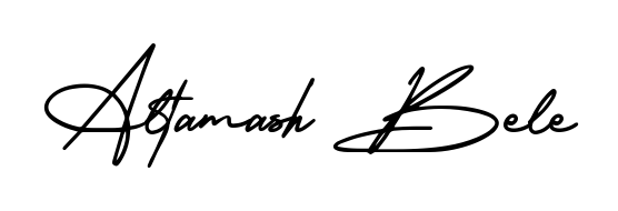The AmerikaSignatureDemo-Regular font transforms the name Altamash Bele into an executive sign with sharp precision and distinguished character. Altamash Bele signature style 3 images and pictures png
