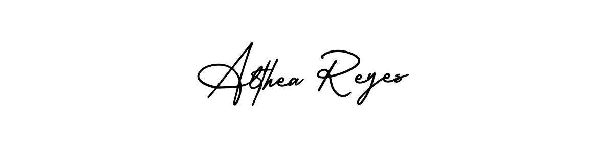 You should practise on your own different ways (AmerikaSignatureDemo-Regular) to write your name (Althea Reyes) in signature. don't let someone else do it for you. Althea Reyes signature style 3 images and pictures png