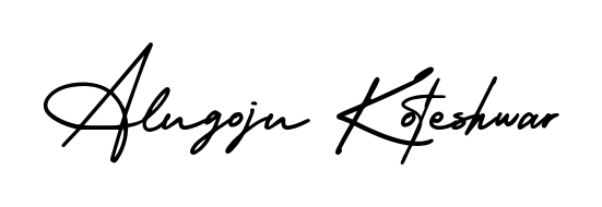 Master the art of signing with Alugoju Koteshwar written in fluent AmerikaSignatureDemo-Regular script. A great template to practice and refine your handwriting. Alugoju Koteshwar signature style 3 images and pictures png