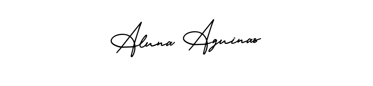 The best way (AmerikaSignatureDemo-Regular) to make a short signature is to pick only two or three words in your name. The name Aluna Aguinas include a total of six letters. For converting this name. Aluna Aguinas signature style 3 images and pictures png