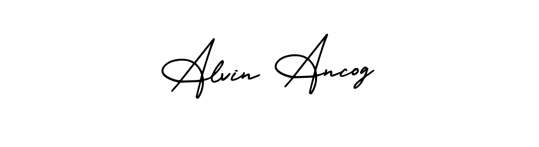 This is the best signature style for the Alvin Ancog name. Also you like these signature font (AmerikaSignatureDemo-Regular). Mix name signature. Alvin Ancog signature style 3 images and pictures png
