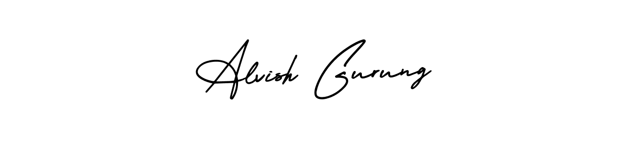 You should practise on your own different ways (AmerikaSignatureDemo-Regular) to write your name (Alvish Gurung) in signature. don't let someone else do it for you. Alvish Gurung signature style 3 images and pictures png