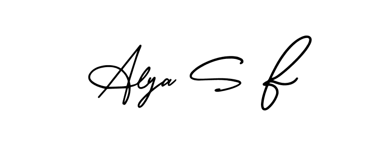 You should practise on your own different ways (AmerikaSignatureDemo-Regular) to write your name (Alya S F) in signature. don't let someone else do it for you. Alya S F signature style 3 images and pictures png