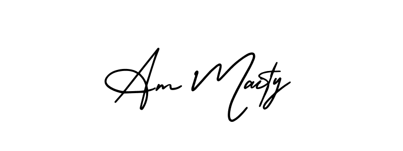 You should practise on your own different ways (AmerikaSignatureDemo-Regular) to write your name (Am Maity) in signature. don't let someone else do it for you. Am Maity signature style 3 images and pictures png