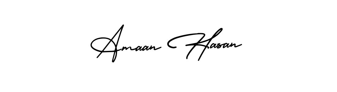 The best way (AmerikaSignatureDemo-Regular) to make a short signature is to pick only two or three words in your name. The name Amaan Hasan include a total of six letters. For converting this name. Amaan Hasan signature style 3 images and pictures png