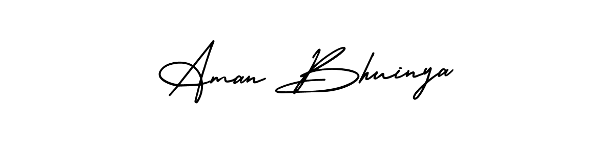 The best way (AmerikaSignatureDemo-Regular) to make a short signature is to pick only two or three words in your name. The name Aman Bhuinya include a total of six letters. For converting this name. Aman Bhuinya signature style 3 images and pictures png