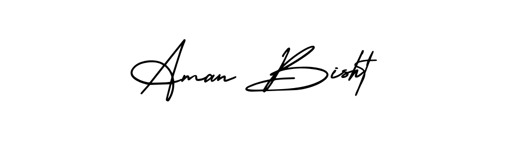 You should practise on your own different ways (AmerikaSignatureDemo-Regular) to write your name (Aman Bisht) in signature. don't let someone else do it for you. Aman Bisht signature style 3 images and pictures png