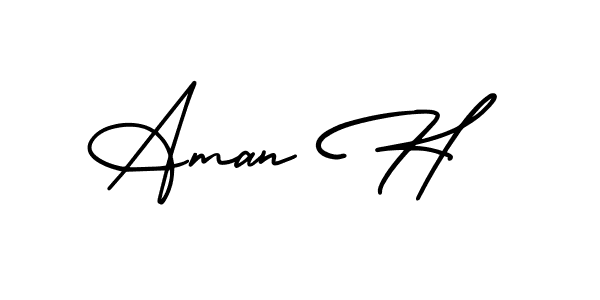 How to make Aman H name signature. Use AmerikaSignatureDemo-Regular style for creating short signs online. This is the latest handwritten sign. Aman H signature style 3 images and pictures png