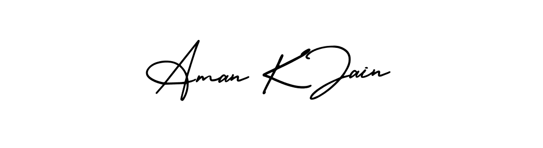 You should practise on your own different ways (AmerikaSignatureDemo-Regular) to write your name (Aman K Jain) in signature. don't let someone else do it for you. Aman K Jain signature style 3 images and pictures png