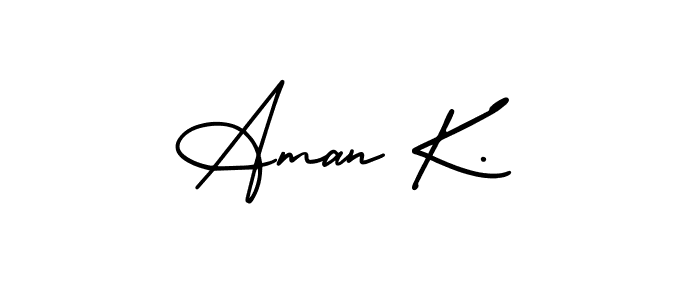 You should practise on your own different ways (AmerikaSignatureDemo-Regular) to write your name (Aman K.) in signature. don't let someone else do it for you. Aman K. signature style 3 images and pictures png