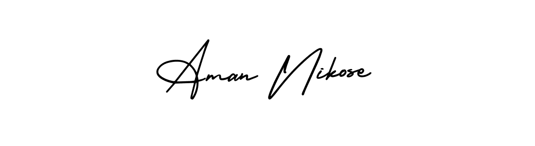 AmerikaSignatureDemo-Regular is a professional signature style that is perfect for those who want to add a touch of class to their signature. It is also a great choice for those who want to make their signature more unique. Get Aman Nikose name to fancy signature for free. Aman Nikose signature style 3 images and pictures png