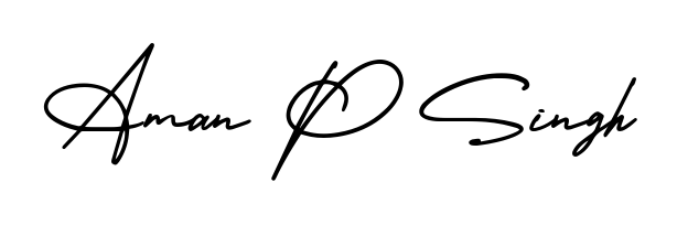 The AmerikaSignatureDemo-Regular lettering style adds unique flourish to name Aman P Singh. Stand out with a custom digital autograph made in seconds. Aman P Singh signature style 3 images and pictures png