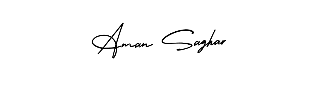 You should practise on your own different ways (AmerikaSignatureDemo-Regular) to write your name (Aman Saghar) in signature. don't let someone else do it for you. Aman Saghar signature style 3 images and pictures png