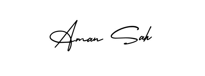 You should practise on your own different ways (AmerikaSignatureDemo-Regular) to write your name (Aman Sah) in signature. don't let someone else do it for you. Aman Sah signature style 3 images and pictures png