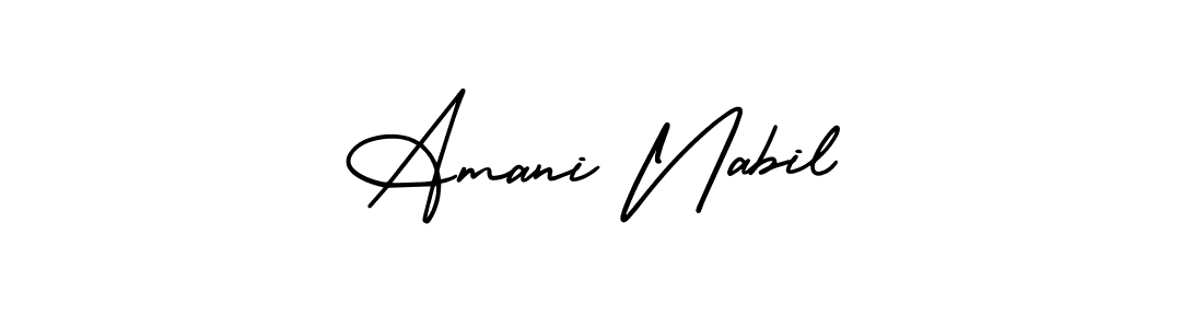 The best way (AmerikaSignatureDemo-Regular) to make a short signature is to pick only two or three words in your name. The name Amani Nabil include a total of six letters. For converting this name. Amani Nabil signature style 3 images and pictures png