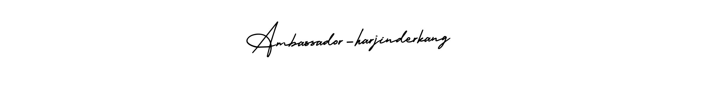 You should practise on your own different ways (AmerikaSignatureDemo-Regular) to write your name (Ambassador-harjinderkang) in signature. don't let someone else do it for you. Ambassador-harjinderkang signature style 3 images and pictures png