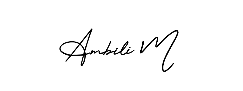 It looks lik you need a new signature style for name Ambili M. Design unique handwritten (AmerikaSignatureDemo-Regular) signature with our free signature maker in just a few clicks. Ambili M signature style 3 images and pictures png