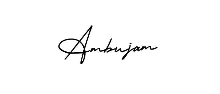 You should practise on your own different ways (AmerikaSignatureDemo-Regular) to write your name (Ambujam) in signature. don't let someone else do it for you. Ambujam signature style 3 images and pictures png