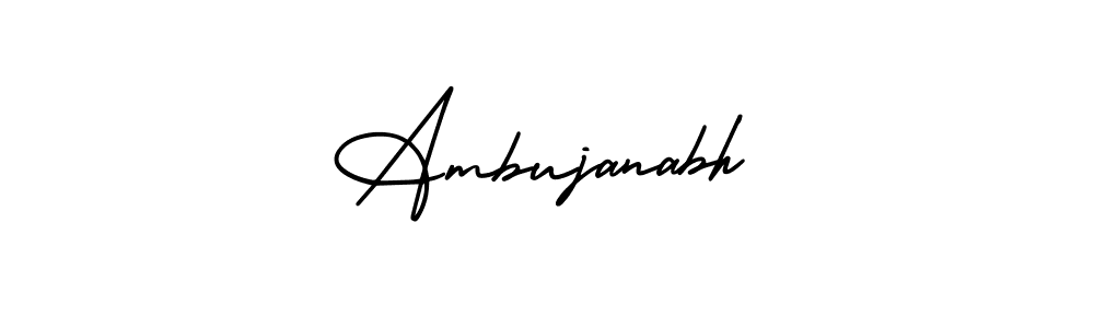 You should practise on your own different ways (AmerikaSignatureDemo-Regular) to write your name (Ambujanabh) in signature. don't let someone else do it for you. Ambujanabh signature style 3 images and pictures png