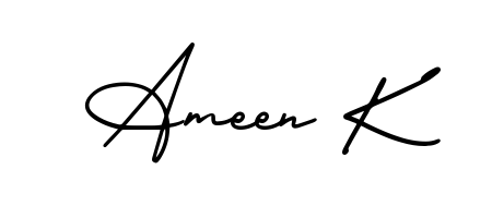 Transform the name Ameen K into a signature masterpiece using AmerikaSignatureDemo-Regular font. Ideal for photographers, artists, and creators looking for watermarks. Ameen K signature style 3 images and pictures png