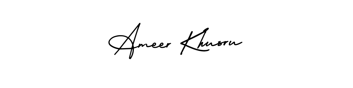 This is the best signature style for the Ameer Khusru name. Also you like these signature font (AmerikaSignatureDemo-Regular). Mix name signature. Ameer Khusru signature style 3 images and pictures png