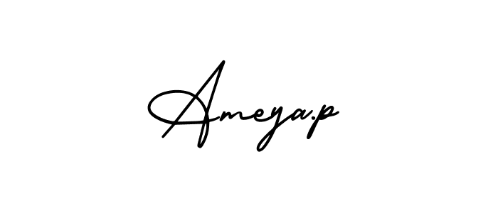Similarly AmerikaSignatureDemo-Regular is the best handwritten signature design. Signature creator online .You can use it as an online autograph creator for name Ameya.p. Ameya.p signature style 3 images and pictures png