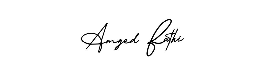 How to make Amged Fathi name signature. Use AmerikaSignatureDemo-Regular style for creating short signs online. This is the latest handwritten sign. Amged Fathi signature style 3 images and pictures png
