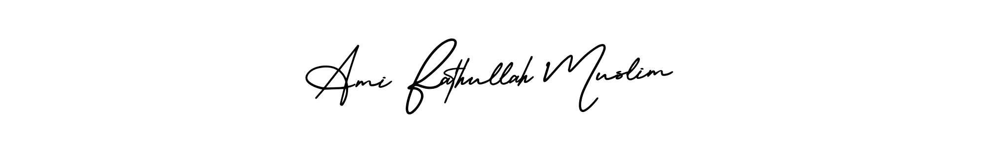 AmerikaSignatureDemo-Regular is a professional signature style that is perfect for those who want to add a touch of class to their signature. It is also a great choice for those who want to make their signature more unique. Get Ami Fathullah Muslim name to fancy signature for free. Ami Fathullah Muslim signature style 3 images and pictures png