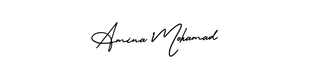 The best way (AmerikaSignatureDemo-Regular) to make a short signature is to pick only two or three words in your name. The name Amina Mohamad include a total of six letters. For converting this name. Amina Mohamad signature style 3 images and pictures png