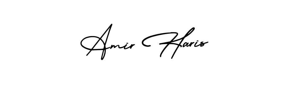 You should practise on your own different ways (AmerikaSignatureDemo-Regular) to write your name (Amir Haris) in signature. don't let someone else do it for you. Amir Haris signature style 3 images and pictures png